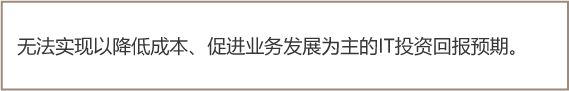 无法实现以降低成本、促进业务发展为主的IT投资回报预期。